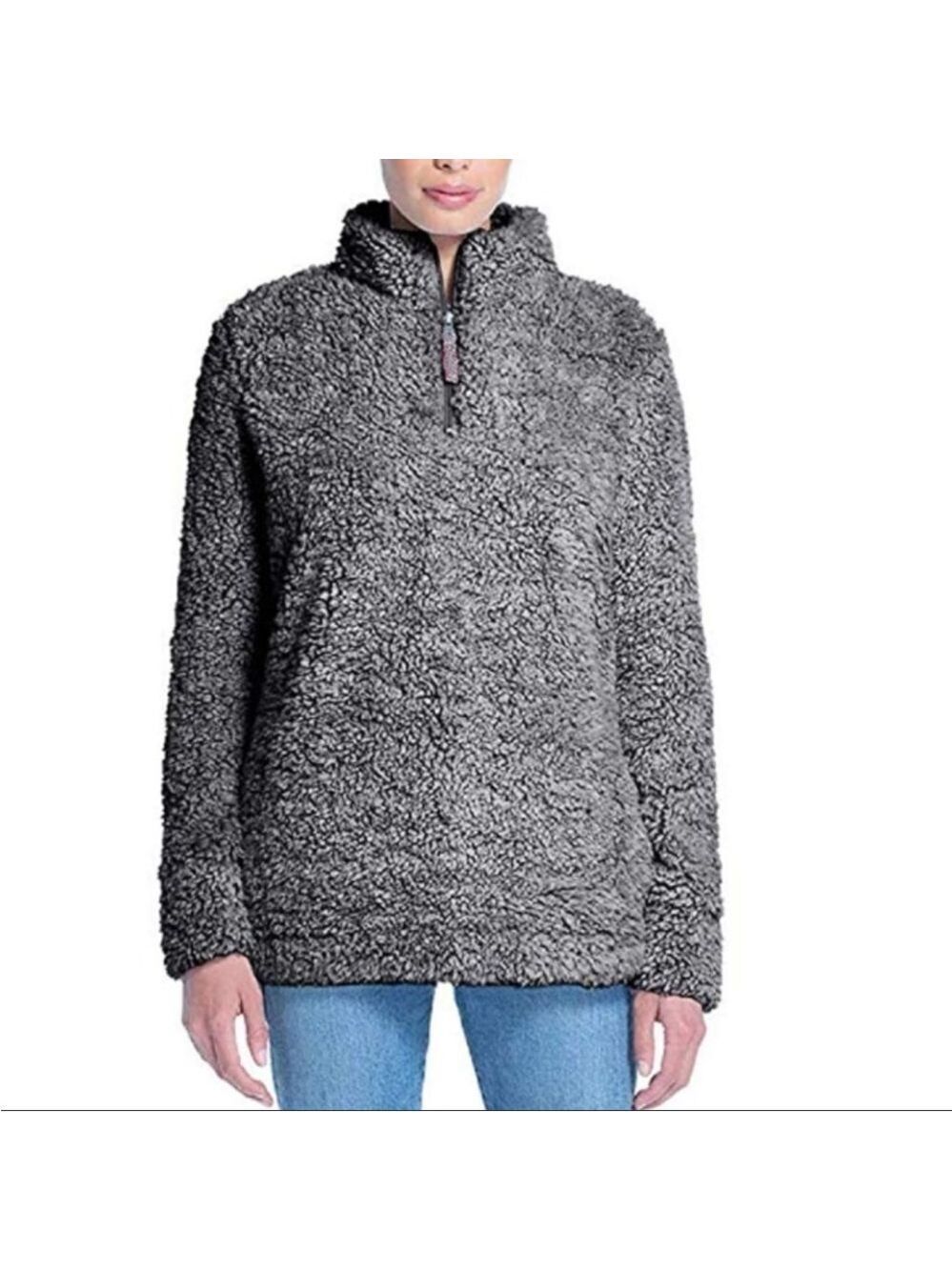 WEATHERPROOF Vintage Gray Frosty Tipped Sherpa Pullover Sweater Fleece - Sz Sml